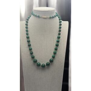 Green Stone Beaded Necklace 30” Long Strand Classic Clasp Earthy Luxe Statement